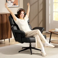 HOMCOM Fauteuil inclinable réglable avec repose-pieds, revêtement en simili cuir, appuie-tête réglable en hauteur, base métallique, Noir(m-5)