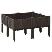 Outsunny Set di 4 Pezzi Fioriera Rialzata con Fori di Drenaggio, Effetto Rattan, 40x40x44 cm, Marrone(m-1)