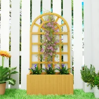 Outsunny Pflanzkasten mit Rankgitter aus Holz mit Ablauflöchern für Gemüse, Blumen, Kräuter, 60x30x120 cm, Natur(m-5)