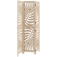 HOMCOM Paravent für Innenbereich aus Holz, 3 Paneele 120 x 170 cm, faltbar und tragbar, Blattmuster, abnehmbares Design, Naturholz