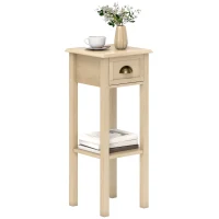 HOMCOM Rustikaler Beistelltisch Beistelltisch fürs Sofa mit Schublade und Ablage für Wohnzimmer Schlafzimmer 30x30x75 cm Naturholz(m-7)