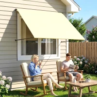 Outsunny Copertină retractabilă manuală înclinare reglabilă 150 x 116 cm protecție UV aluminiu poliester crem(m-6)