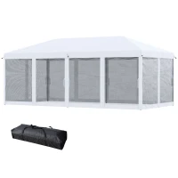 Outsunny Garten-Gazebo 6x3 m faltbar mit Moskitonetz und Tragetasche, Creme(m-6)