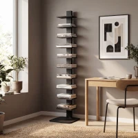 HOMCOM Modernes, hohes Bücherregal mit 11 Ablagen, platzsparend im Industrie-Stil, 34.5x41.5x163.5 cm, Schwarz(m-5)