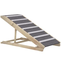 PawHut Rampe pliante pour chiens, hauteur réglable 35-50 cm, rampe pour animaux en bois avec tapis antidérapant(m-7)