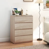 HOMCOM Commode 4 tiroirs en bois avec rails métalliques et poignées rainurées, 60x40x80 cm, couleur Hêtre(m-2)