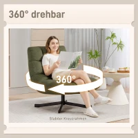 HOMCOM Fauteuil pivotant Lounge à large assise, aspect chenille déperlant, pieds en acier croisés, Vert(m-4)