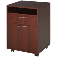 HOMCOM Schreibtisch-Container mit Rollen, Schublade, Fach und Tür, mobiler Aktenschrank für Arbeitszimmer, 40x35x60 cm, Dunkelbraun(m-6)