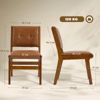 HOMCOM 2er-Set Esszimmerstühle mit PU-Bezug Gepolsterter Sitz Holzbeine für Wohnzimmer Braun(m-3)