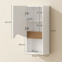 HOMCOM Dulap de baie de perete cu ușă cu închidere silențioasă și compartiment deschis 30 x 17 x 67 cm Alb(m-3)