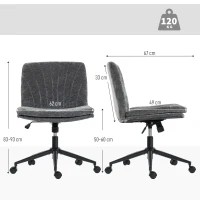 HOMCOM Chaise de bureau à assise large sans accoudoirs roulettes hauteur réglable pivotante fonction basculante gris(m-3)