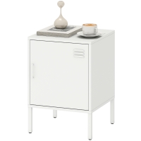 HOMCOM Table de chevet en acier, table d'appoint polyvalente, étagère réglable, pour chambre, salon, blanc