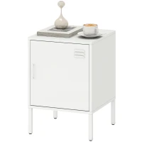 HOMCOM Table de chevet en acier, table d'appoint polyvalente, étagère réglable, pour chambre, salon, blanc(m-1)