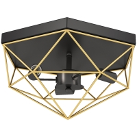 HOMCOM Lampe de Plafond Style Industriel Géométrique avec 3 Douilles E27 pour Ampoules LED, Noir et Or
