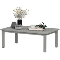 Outsunny Rechteckiger Couchtisch mit Lamellenplatte für Innen/Außen aus Aluminium, 100 x 60 x 37 cm, grau(m-7)