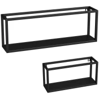 HOMCOM Lot de 2 étagères murales, capacité 15 kg, pour montage mural, acier, noir(m-1)