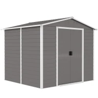 Outsunny Remise à outils en métal, résistante aux intempéries et inoxydable, verrouillable,  2,40 x 2,06 x 1,98 m, Gris clair(m-7)