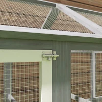 PawHut Incintă pentru găini 1,18 m², parc cu plasă și uși cu închidere, cadru din lemn masiv, 140 x 88,5 x 106 cm, gri(m-5)