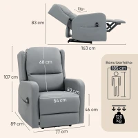 HOMCOM Fauteuil massant avec fonction d'inclinaison, similicuir, réglable électriquement, repose-pieds, poche latérale, cadre en acier, Grau(m-3)
