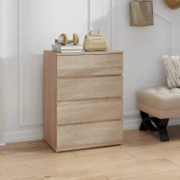 HOMCOM Commode 4 tiroirs en bois avec rails métalliques et poignées rainurées, 60x40x80 cm, couleur Hêtre(m-5)