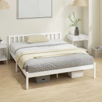 HOMCOM Cadru de pat din lemn masiv 160x200 cm Pat simplu cu tăblie și somier cu lamele, solid, pentru copii și adulți(m-6)