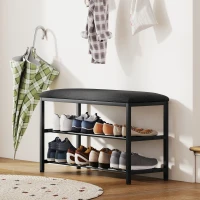 HOMCOM Banc à chaussures avec assise, banc avec rangement, étagère à chaussures à 2 compartiments ouverts, banc 81 x 31 x 50 cm Noir(m-4)