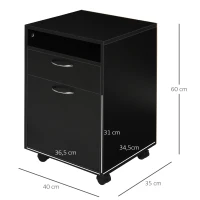 HOMCOM Contenitore su ruote con cassetto e ripiano, 40x3x60 cm, Nero(m-3)