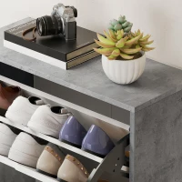 HOMCOM Meuble à chaussures moderne gain de place à 4 portes pour 16 paires, 62.5x26x156 cm, Gris ciment(m-5)