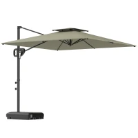 Outsunny Umbrelă cu braț pătrată 2,5 x 2,5 m, umbrelă de grădină exterioară cu manivelă, 2 baze incluse, 8 spițe, gri deschis(m-8)