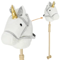 AIYAPLAY Tête de Cheval avec Bâton en Bois Design Licorne Sons et Roues Jouet Cheval 95 cm de Hauteur Blanc(m-1)