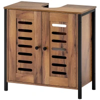 HOMCOM Industrial Unterschrank für Waschtisch 2 Lamellentüren mit Magnetverschluss Verstellbares Fach 60x30x60 cm Rustikales Braun(m-6)