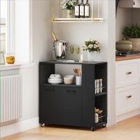 HOMCOM Chariot de Cuisine en Bois avec Étagère Ouverte, Armoire et Étagère Latérale, 75x40x80,5 cm, Noir(m-2)