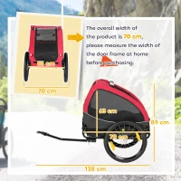 PawHut Remorcă pliabilă pentru câini cu reflectoare, ferestre din plasă, roți, ușă și steag de siguranță pentru câini până la 20 kg 138x70x89 cm Roșu(m-3)