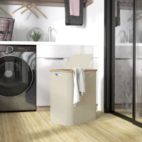 HOMCOM Doppelt faltbarer Wäschekorb 80 l, Wäschetonne mit Deckel, gerillte Griffe, beige(m-2)