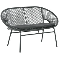 Outsunny Garten-Sofa 2-Sitzer aus PE-Rattan und Stahl mit Kissen und Armlehnen, 132x72x83 cm, Schwarz(m-1)