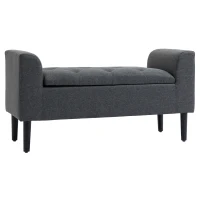 HOMCOM Panca Imbottita con Contenitore, Gambe in Legno, Portata fino a 130 kg, per Soggiorno, Camera e Ingresso, Effetto Lino, 116x44x58 cm, Grigio Scuro(m-6)