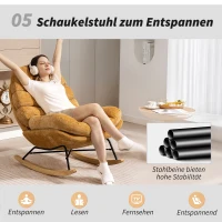 HOMCOM Fauteuil à bascule rembourré avec pieds en acier et rails en bois, Jaune(m-4)