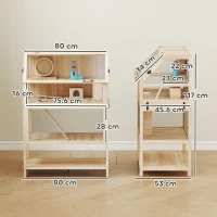 PawHut Cușcă pentru hamster din lemn 3 etaje Cușcă pentru rozătoare cu podea detașabilă Raft Roată Balansoar Rampă Căsuță 80x53x117cm Lemn natural(m-3)