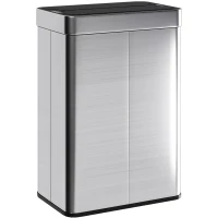 HOMCOM Poubelle à capteur, capacité 55 L, couvercle papillon, s'ouvre automatiquement, acier inoxydable, couleur argentée(m-1)