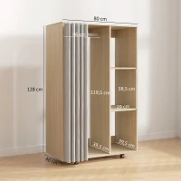 HOMCOM Mobiler Kleiderschrank mit 4 Rollen, Kleiderstange und Regalen 80x40x128cm, Naturholzoptik(m-3)