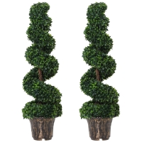 Outsunny Lot de 2 Plantes Artificielles de Buis en Spirale pour Intérieur et Extérieur avec Pot, Ø32x120 cm, Vert