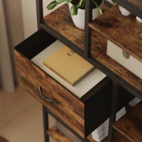 HOMCOM Meuble de rangement, 2 tiroirs en tissu, 9 niches ouvertes, étagère autoportante avec cadre en acier, Marron+Noir(m-5)