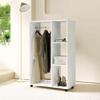 HOMCOM Armadio appendiabiti su ruote con barra e ripiano, 80x40x128 cm, Bianco(m-4)
