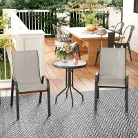 Outsunny Set de grădină 3 piese cu masă rotundă cu blat din sticlă și scaune suprapuse pentru exterior Gri deschis(m-2)