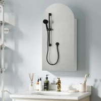 HOMCOM Wand-Badezimmerschrank mit Spiegel, rahmenloser bogenförmiger Schrank mit verstellbaren Glasböden, weiß(m-6)