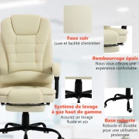 Vinsetto Massierender Bürostuhl, Bürostuhl mit höhenverstellbarer Sitzfläche, neigbarer Rückenlehne und kabelgebundener Fernbedienung, Beige(m-4)