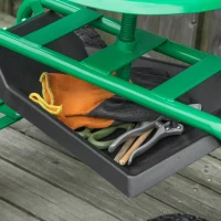 Outsunny Sgabello da giardino girevole con ruote e ripiano, portata 150 kg, Verde(m-4)