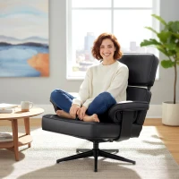HOMCOM Fauteuil inclinable réglable avec repose-pieds, revêtement en simili cuir, appuie-tête réglable en hauteur, base métallique, Noir(m-4)