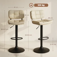 HOMCOM Set de 2 scaune de bar vintage capitonate - rotative, reglabile - suport pentru picioare - tapițerie sintetică cremă(m-3)