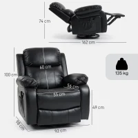 HOMCOM Fotoliu de masaj cu 8 capete vibrante, fotoliu relax, spătar reglabil + suport pentru picioare, Negru(m-3)